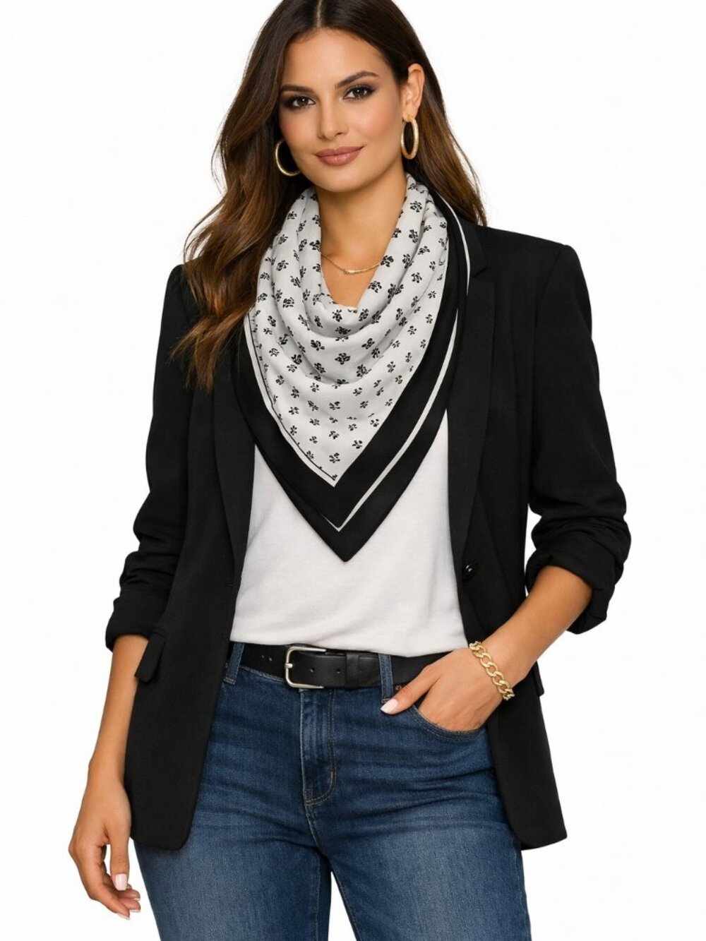 Glentex Floral Black & White Vintage Square Scarf